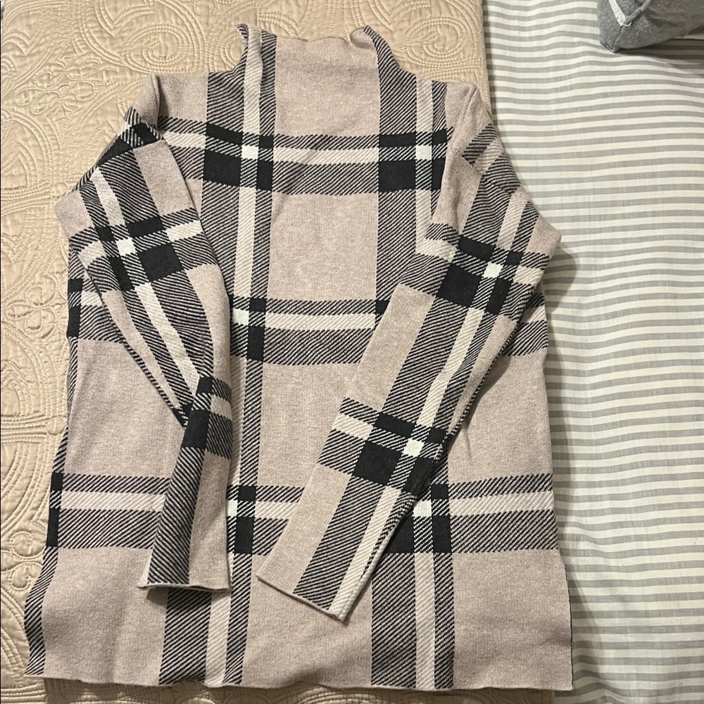 Max Studio Plaid Cowl Neck Sweater - Black and Tan